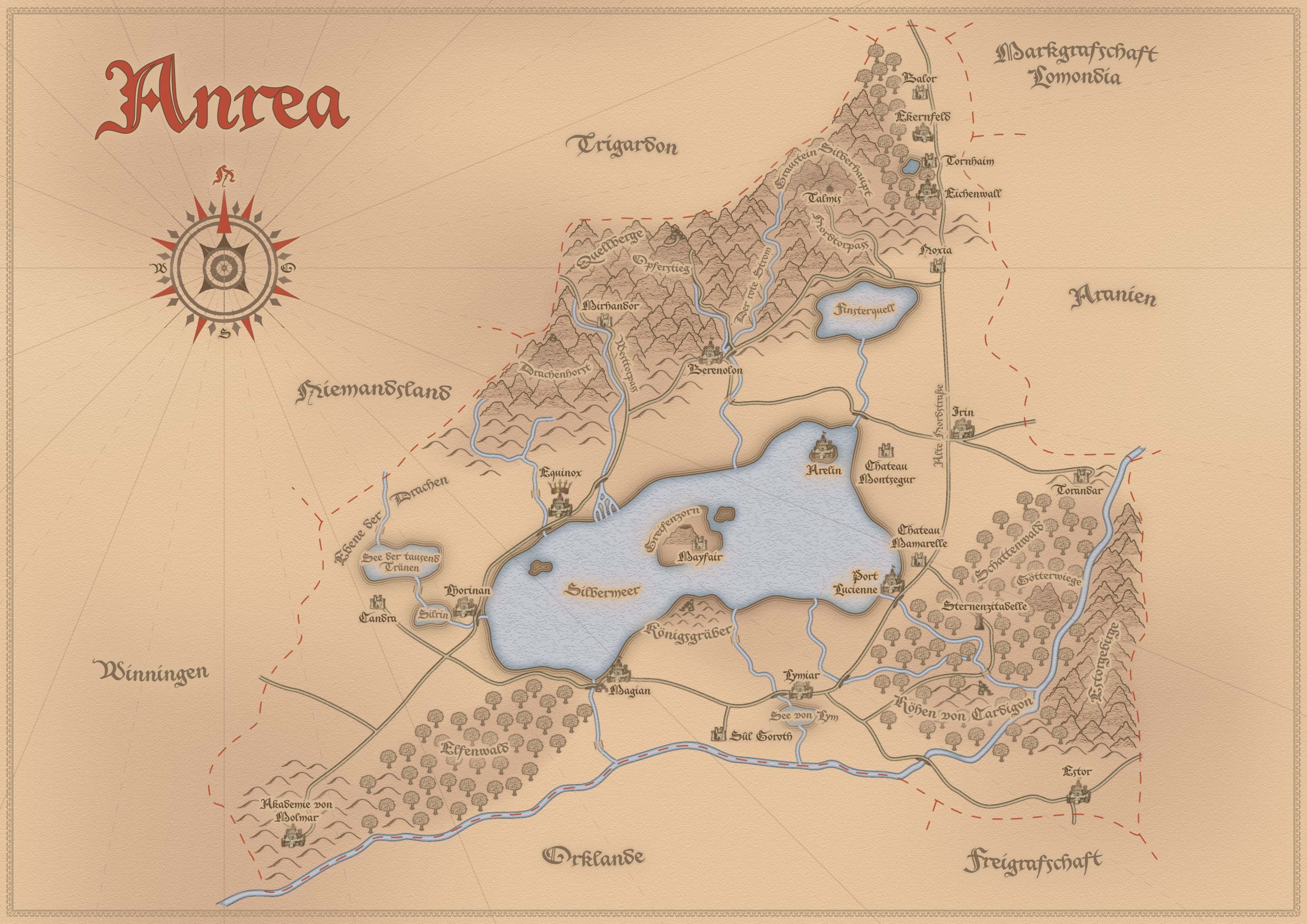 Karte des Fantasy LARP Landes "Anrea"